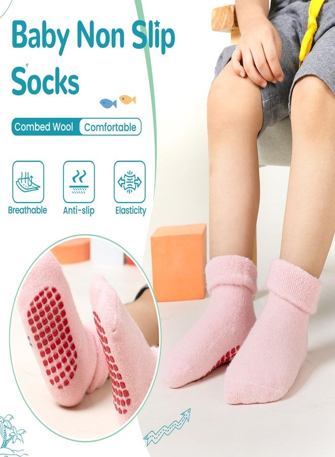 Eocom 6 Pairs Baby Boy Girl Non Slip Socks Child Toddler Winter Thick Soft Wool Kids Warm Socks with Grips(Grey/Rose Red/White/Purple/Light Green/Pink, 3-5T) - Image 2